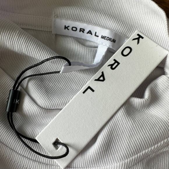 KORAL White Long Sleeve Crop Top MEDIUM Ribbed Mock Neck Logo Marlow $85 NEW - Picture 6 of 10